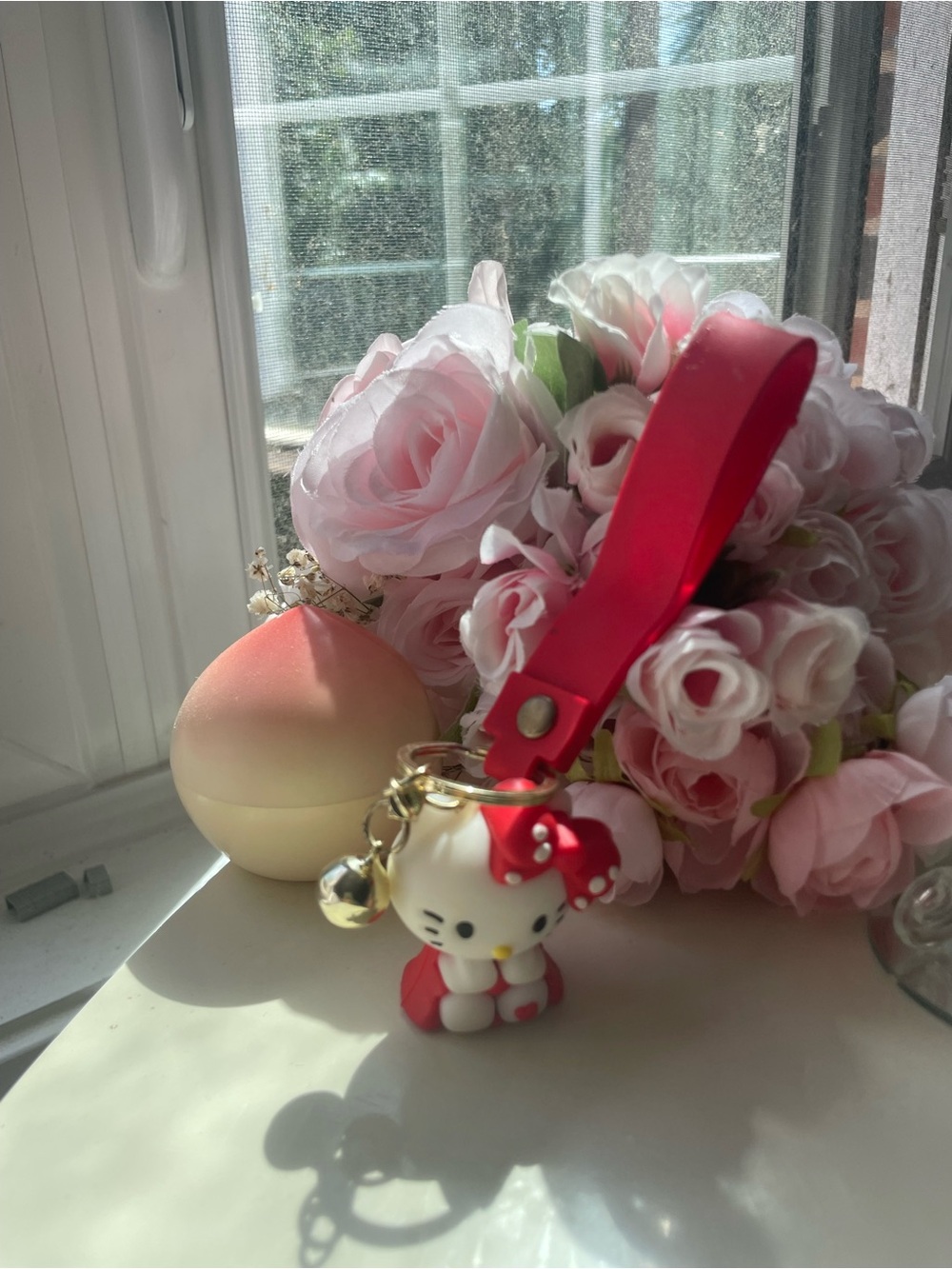 Sanrio Hello Kitty Pink Red Bow Keychain Charm